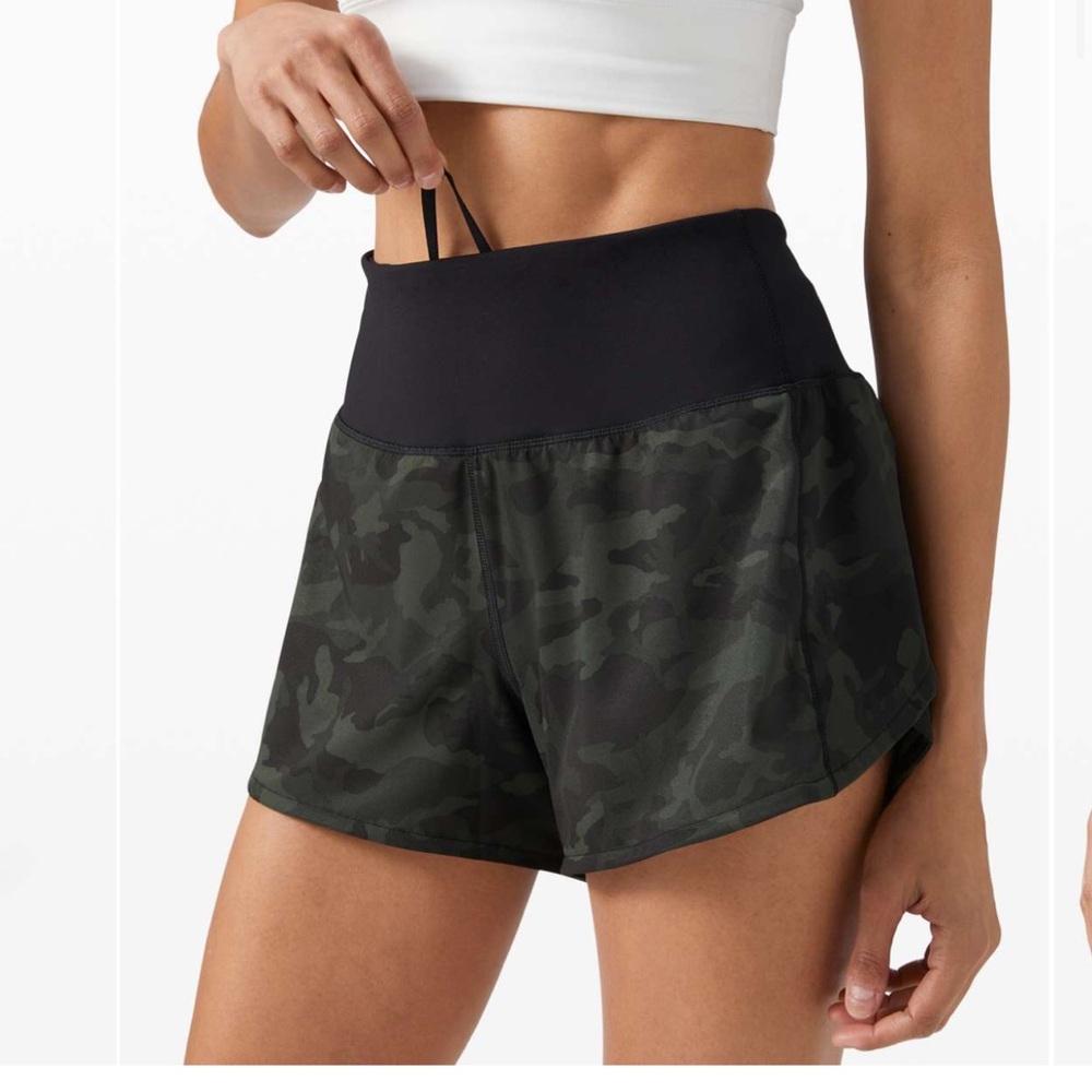 Lululemon green camo shorts- size 6 and 4 inches